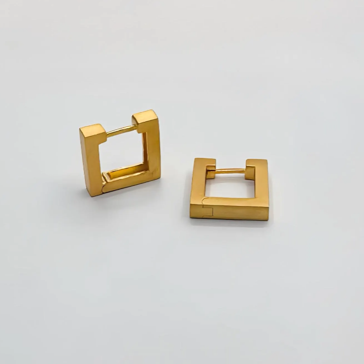 Handcrafted Square 22k Gold Earrings. Sterling Silver Square Minimalist Statement Earrings