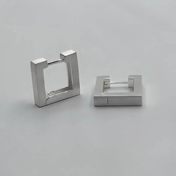 Handcrafted Square 22k Gold Earrings. Sterling Silver Square Minimalist Statement Earrings