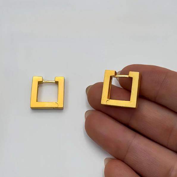 Handcrafted Square 22k Gold Earrings. Sterling Silver Square Minimalist Statement Earrings