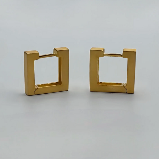 Handcrafted Square 22k Gold Earrings. Sterling Silver Square Minimalist Statement Earrings