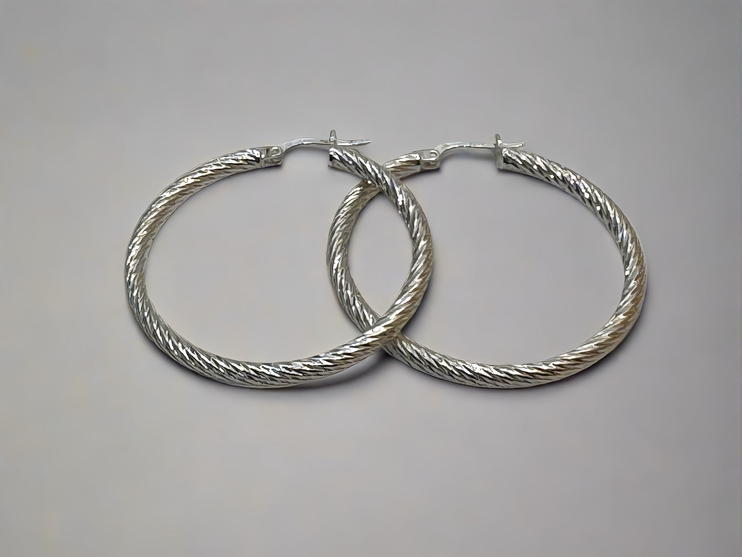 Twisted 42mm Thick Hoop 925 Sterling Silver Earrings.