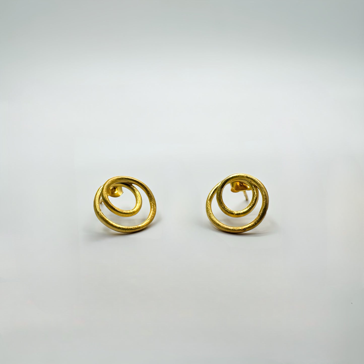 Spiral Handcrafted Spiral 22 Gold Olated Sterling Silver 925 Stud Small Hoop Earrings. Bridal Earrings. Gold Luxurious Accessories. Wedding Earring