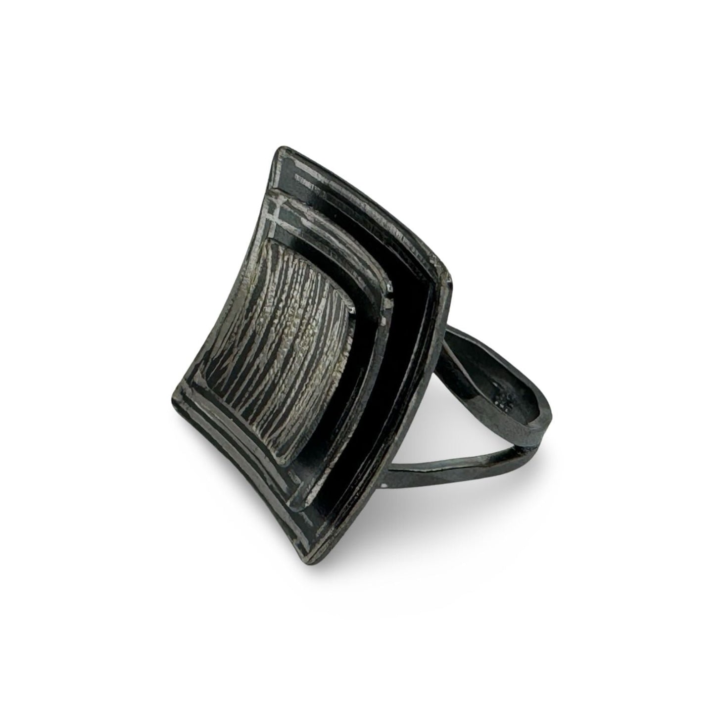 Midnight Mirage Oxidized Black Silver Adjustable Resizable Ring. Handcrafted silver Ring. Unique Design jewelry. Artisan Silver Ring.