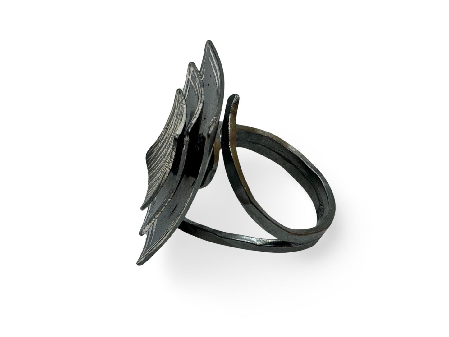 Midnight Mirage Oxidized Black Silver Adjustable Resizable Ring. Handcrafted silver Ring. Unique Design jewelry. Artisan Silver Ring.