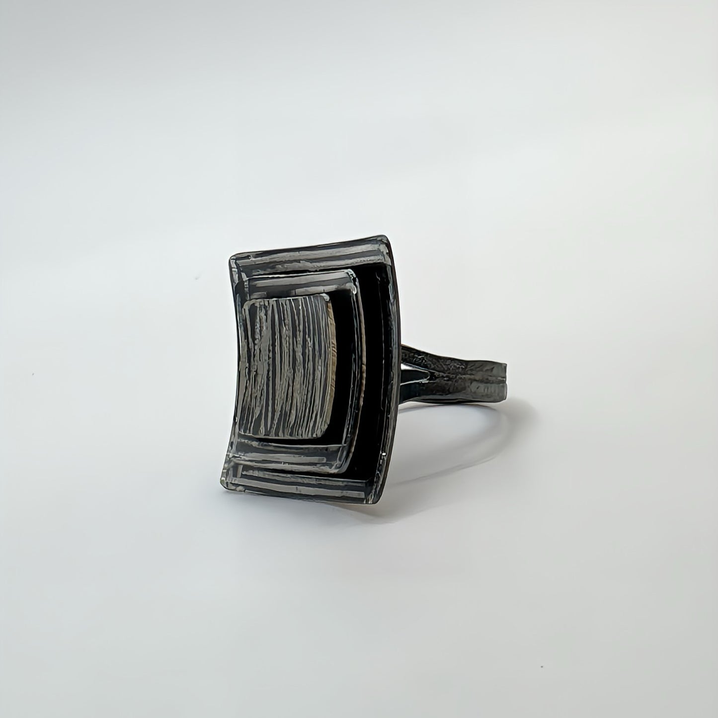 Midnight Mirage Oxidized Black Silver Adjustable Resizable Ring. Handcrafted silver Ring. Unique Design jewelry. Artisan Silver Ring.