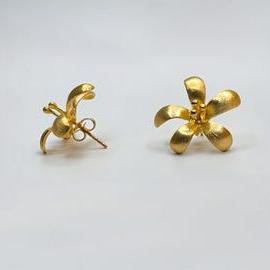 Handcrafted 22k Gold-Plated Sterling Silver Flower Earrings