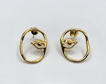 22k Gold Plated Eye of Ra Earrings, Oxidized Silver Egyptian Jewelry