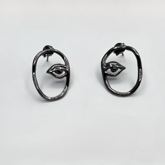 22k Gold Plated Eye of Ra Earrings, Oxidized Silver Egyptian Jewelry