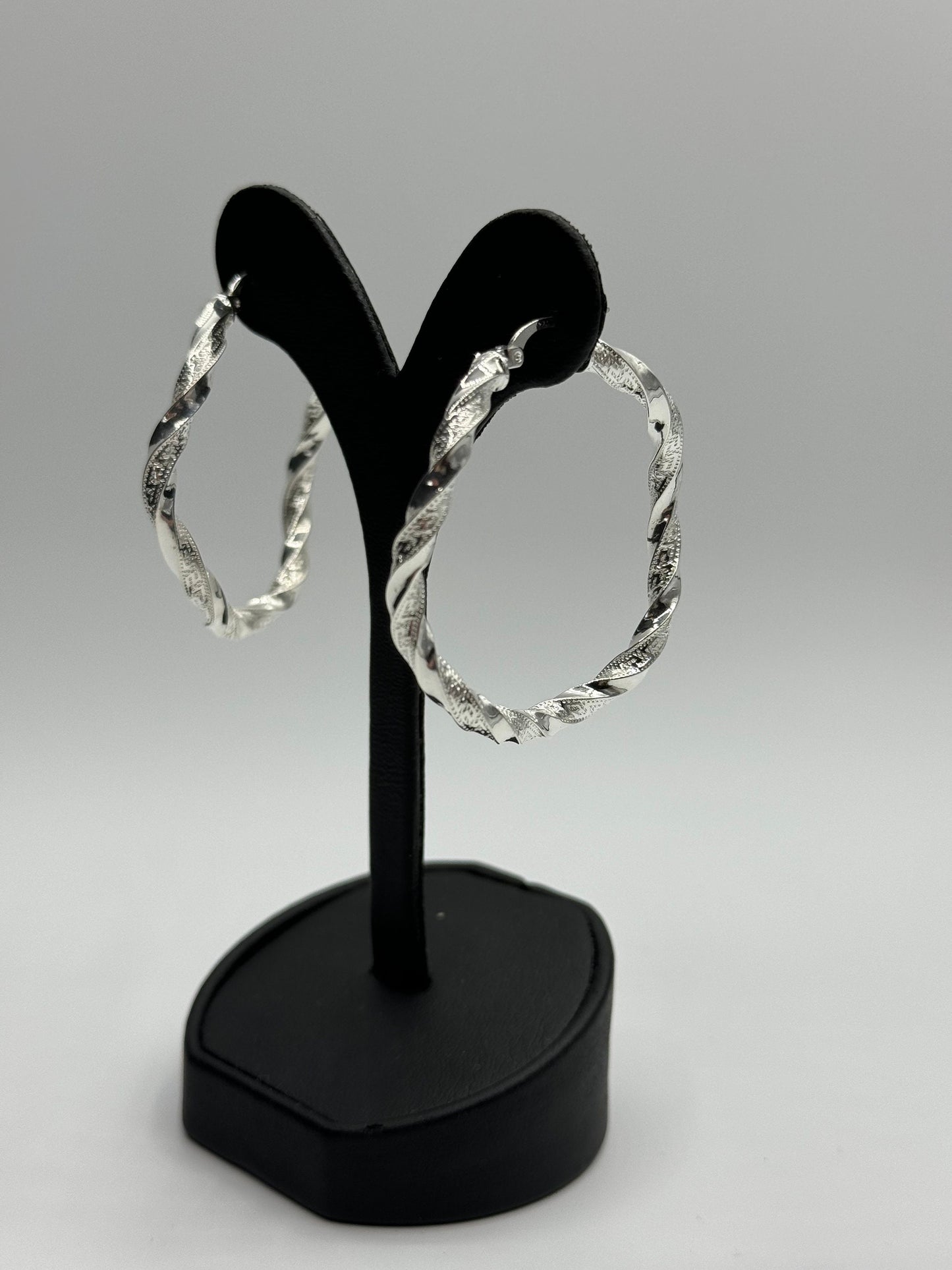 Sterling Silver Twist 45mm Hoop Earrings. Handmade Two Band Hoop Earrings. Big Twist Hoop Earrings Silver.