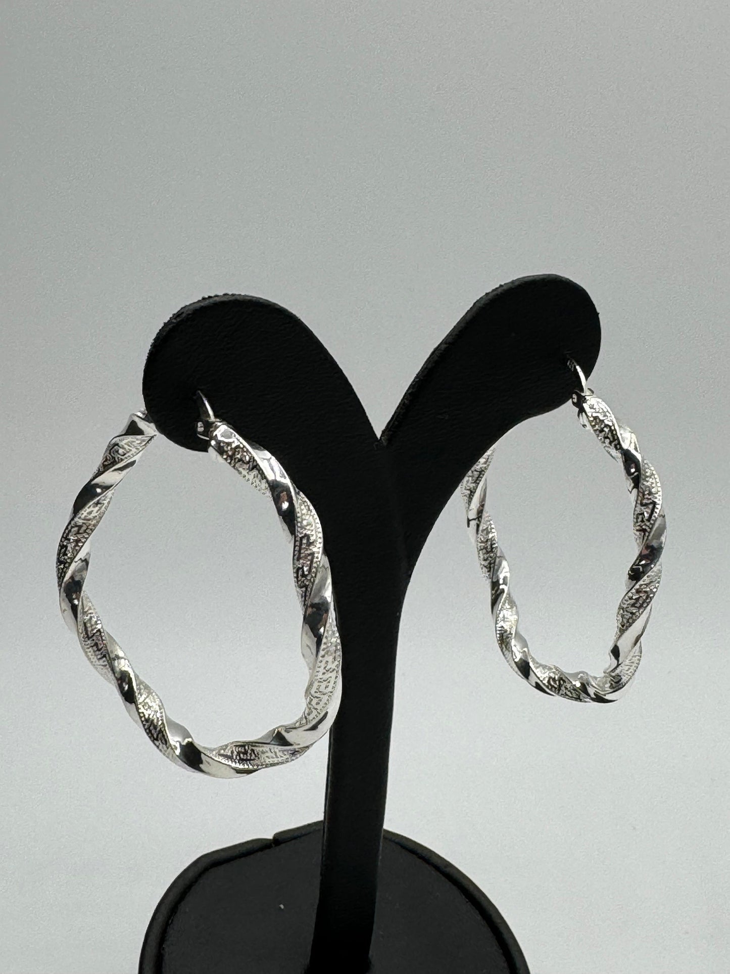 Sterling Silver Twist 45mm Hoop Earrings. Handmade Two Band Hoop Earrings. Big Twist Hoop Earrings Silver.