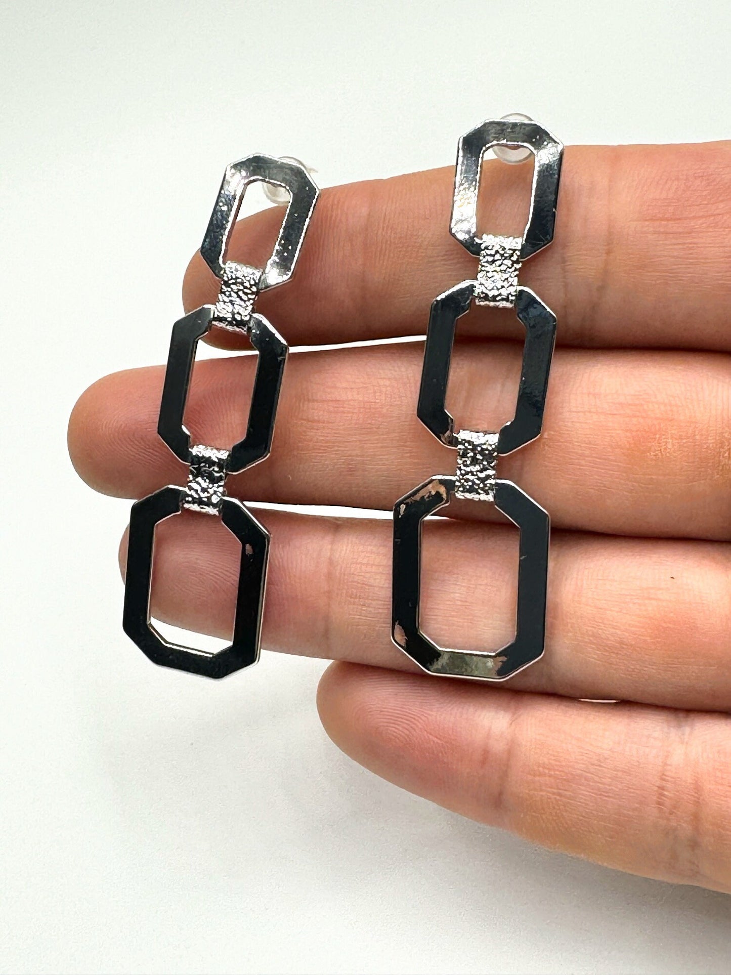 Trio Rectangle Dangle Stainless Steel Earrings