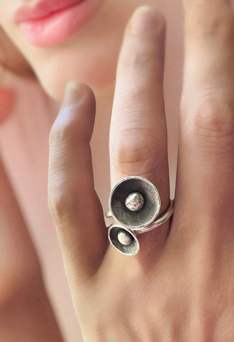 Handmade Oxidized Sterling Silver Flower Ring: Boho Vintage Design