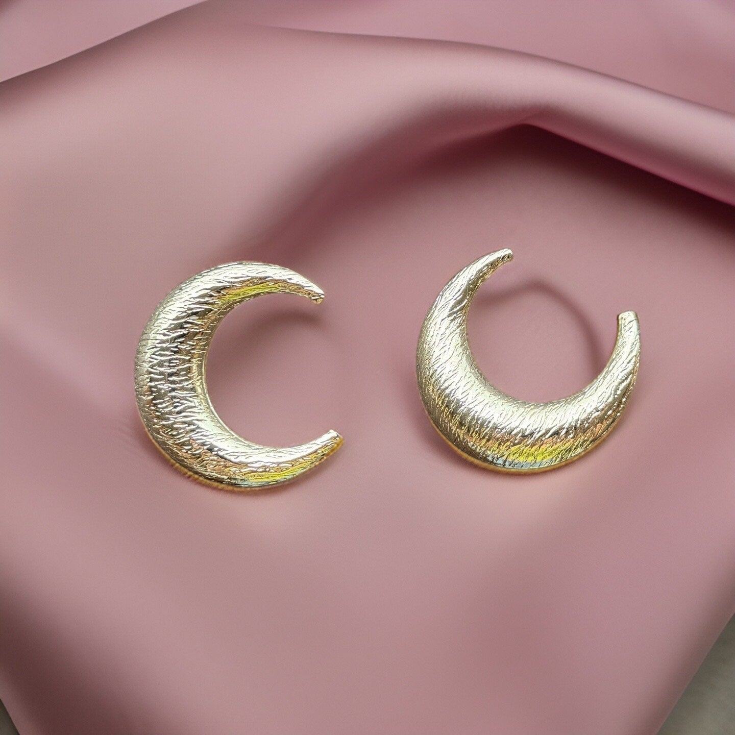 Golden Crescent Hoop Earrings, Stainless Steel Statement Dangles