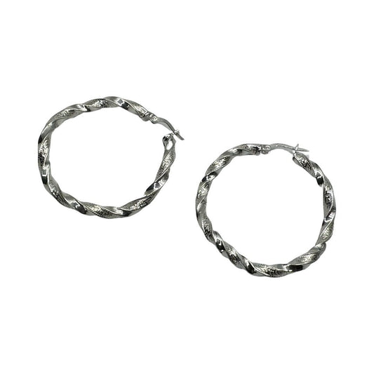 Sterling Silver Twist 45mm Hoop Earrings. Handmade Two Band Hoop Earrings. Big Twist Hoop Earrings Silver.