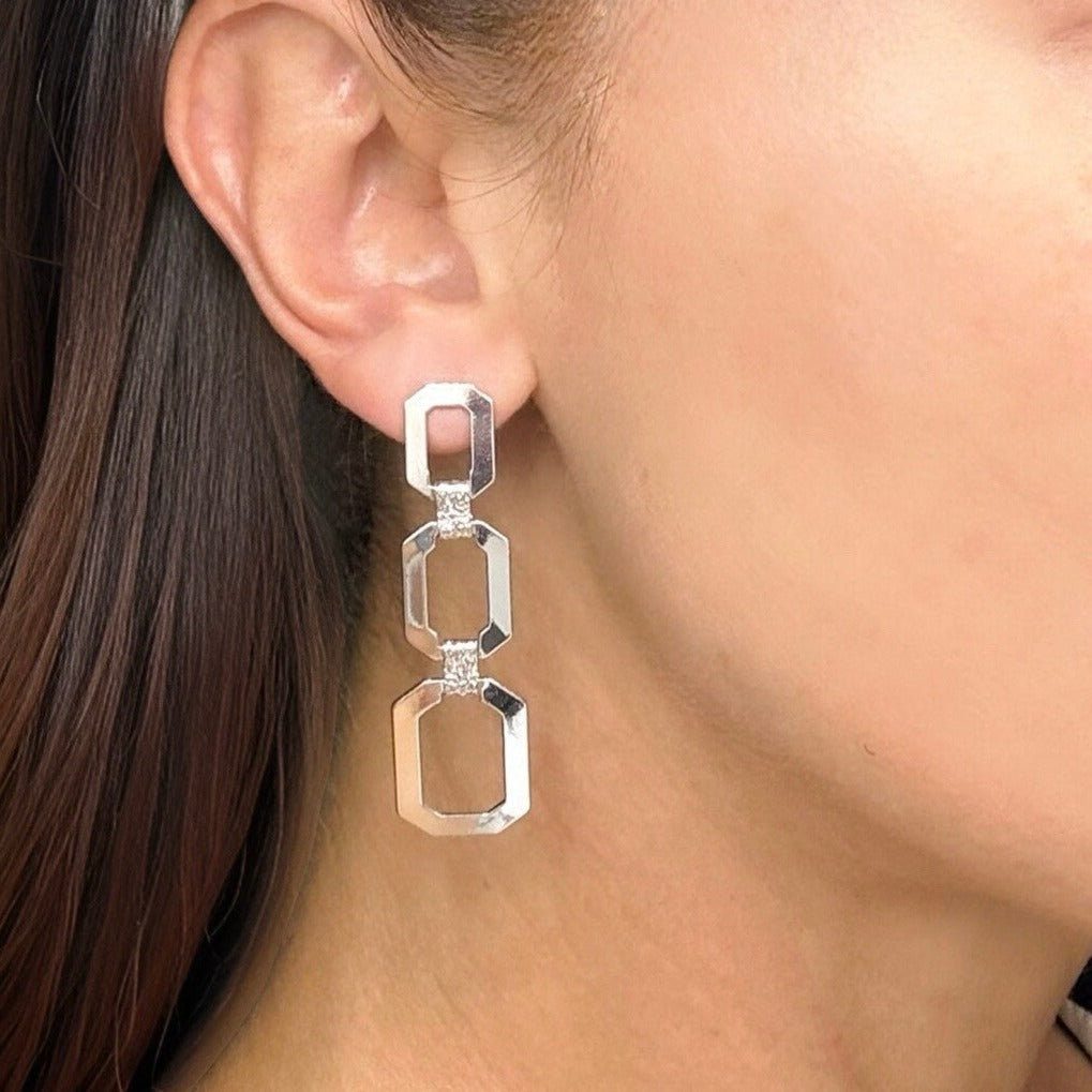 Trio Rectangle Dangle Stainless Steel Earrings