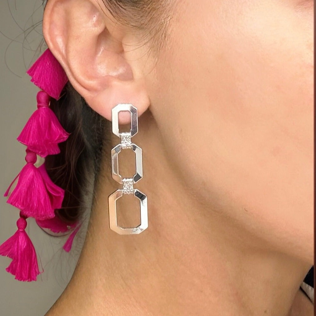 Trio Rectangle Dangle Stainless Steel Earrings