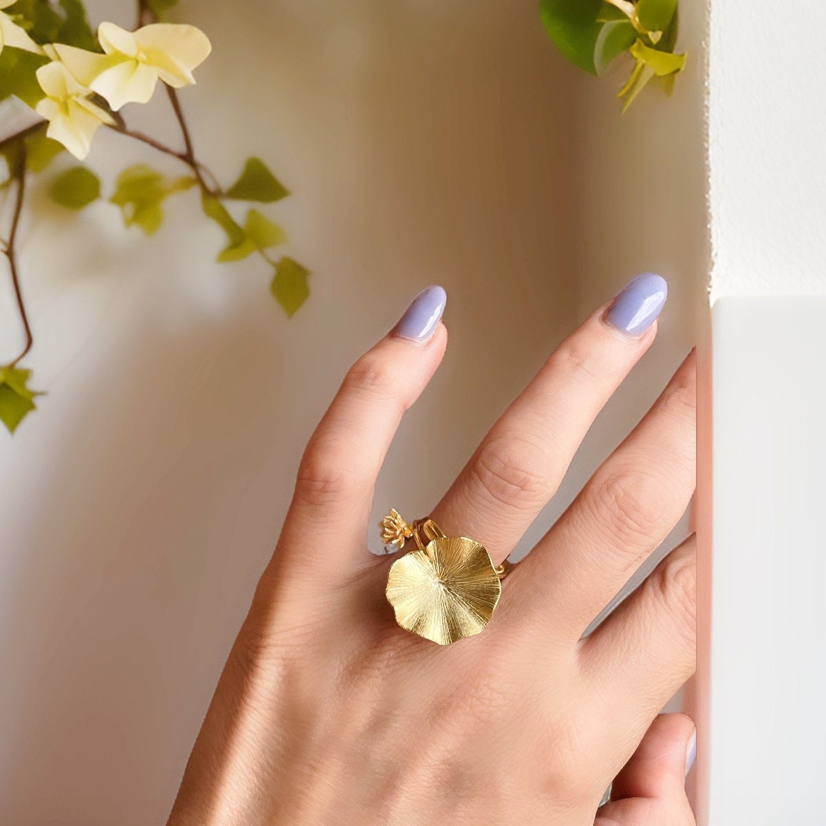 Golden Blossom 22k Gold Ring. Handcrafted Custom Design Adjustable Gold Ring