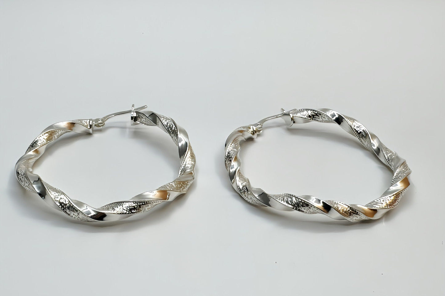 Sterling Silver Twist 45mm Hoop Earrings. Handmade Two Band Hoop Earrings. Big Twist Hoop Earrings Silver.