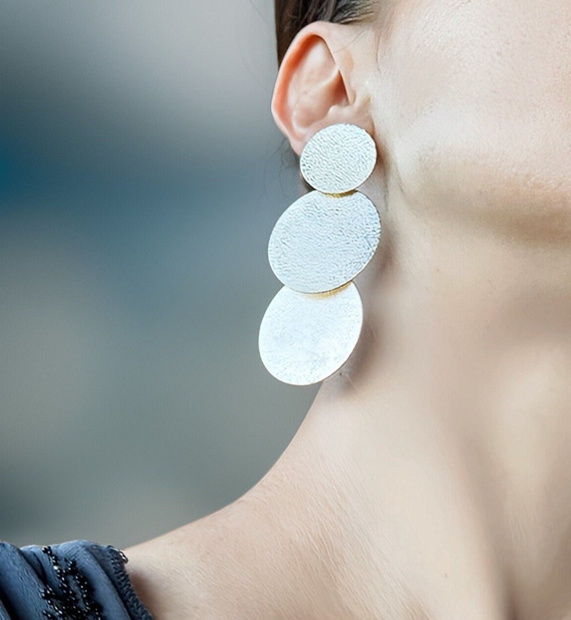 Textured Trio Circle Dangle Statement Earrings