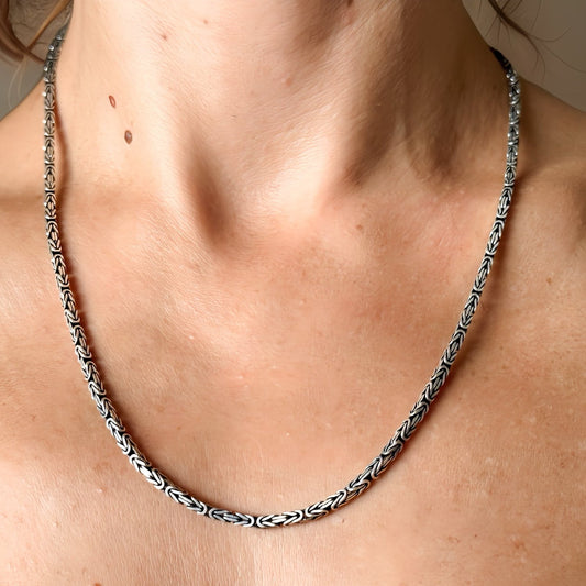 Byzantine Chain Oxidized Sterling Silver 925 Necklace. Oxidized Bali Chain Necklace.