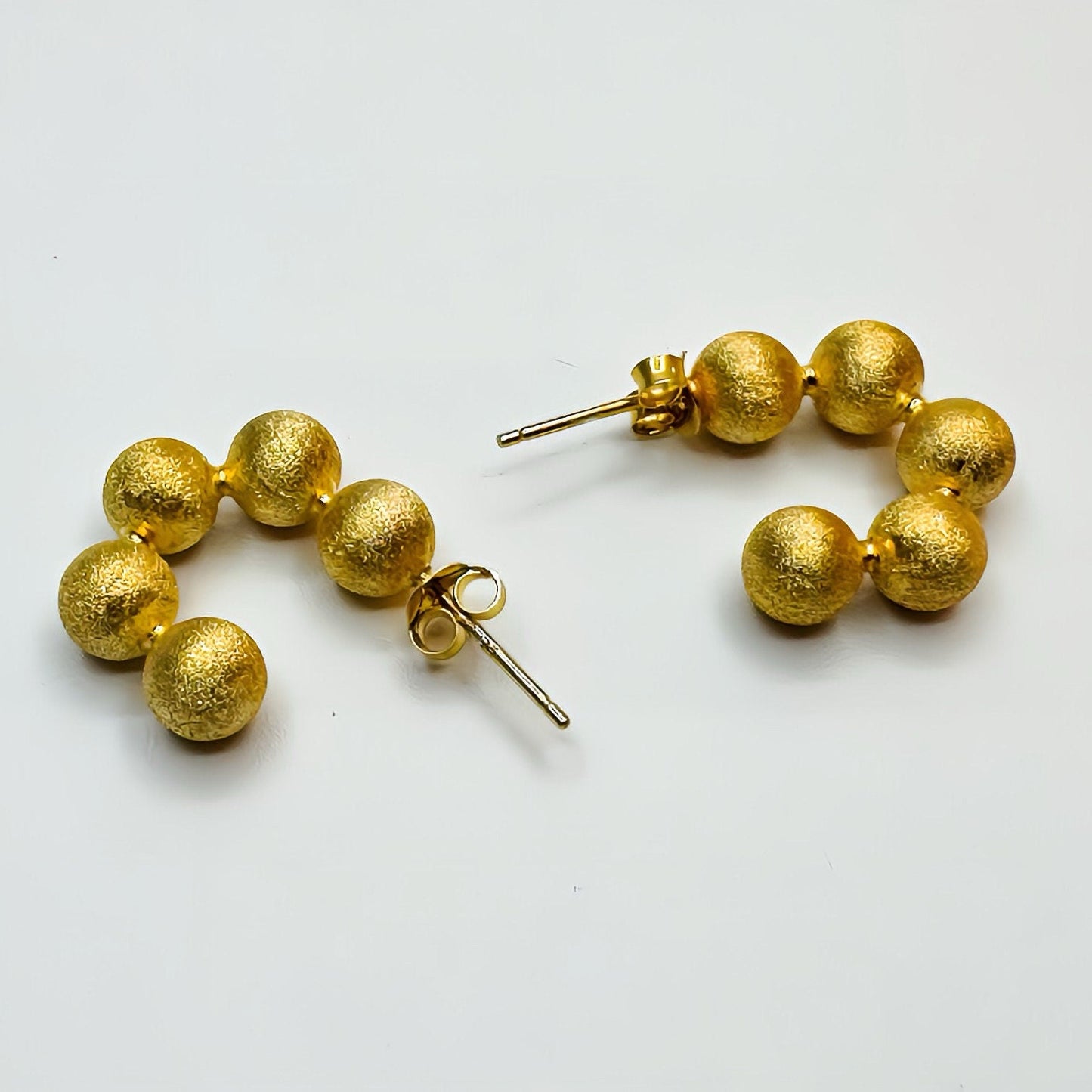 22k Gold Vermeil Bead Huggie Earrings, Small Sterling Silver 925 Hoops