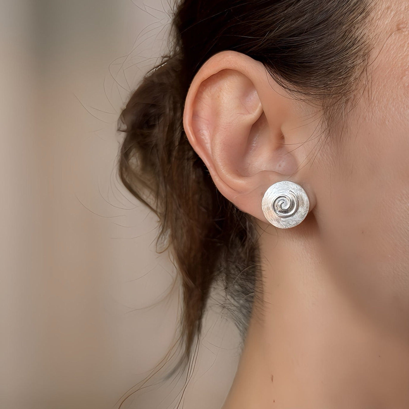 925 Sterling Silver Spiral Stud Earrings | Round Flat Studs