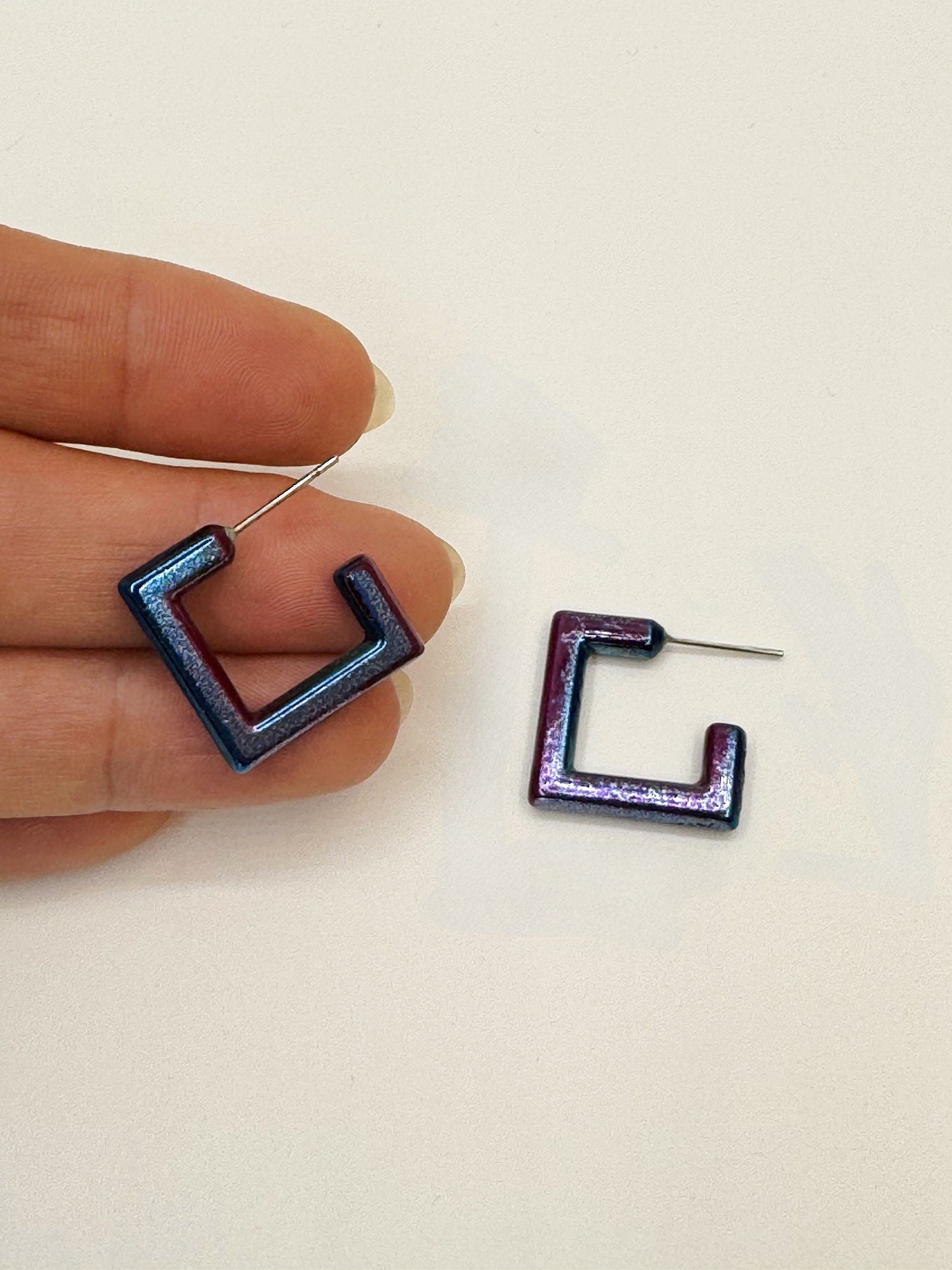 Holographic Hoop Earrings: Square or Oval, Vibrant Color Spectrum