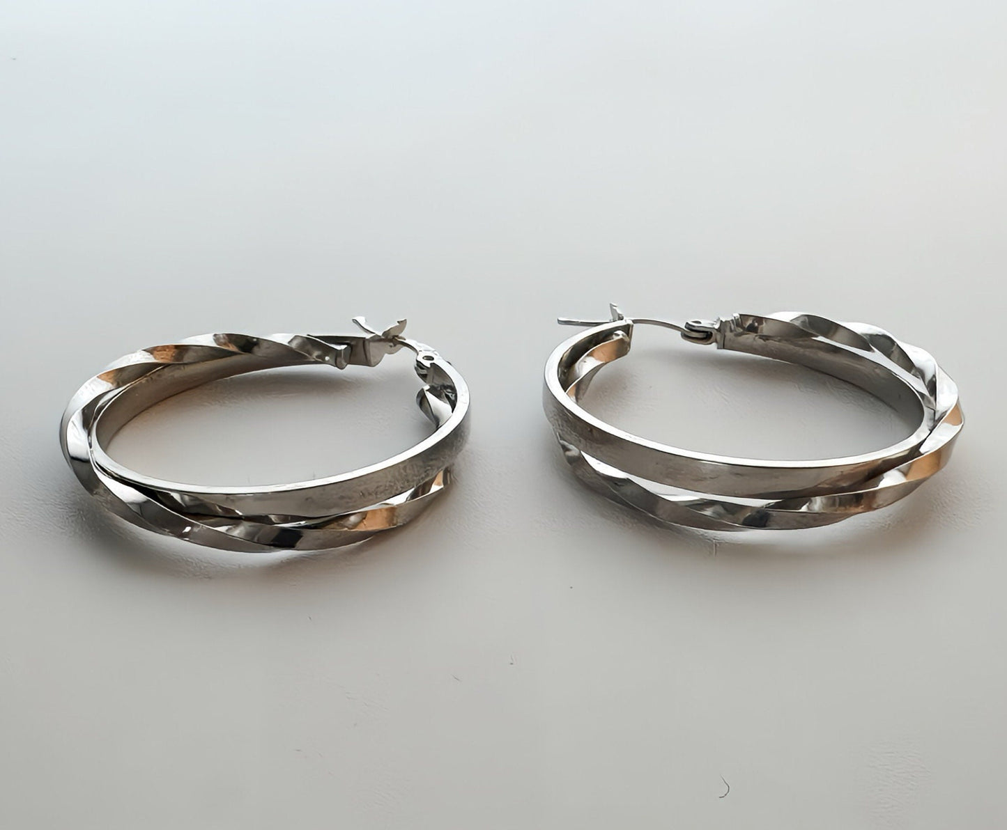 Twisted Sterling Silver Hoop Earrings, Modern Chic 35mm