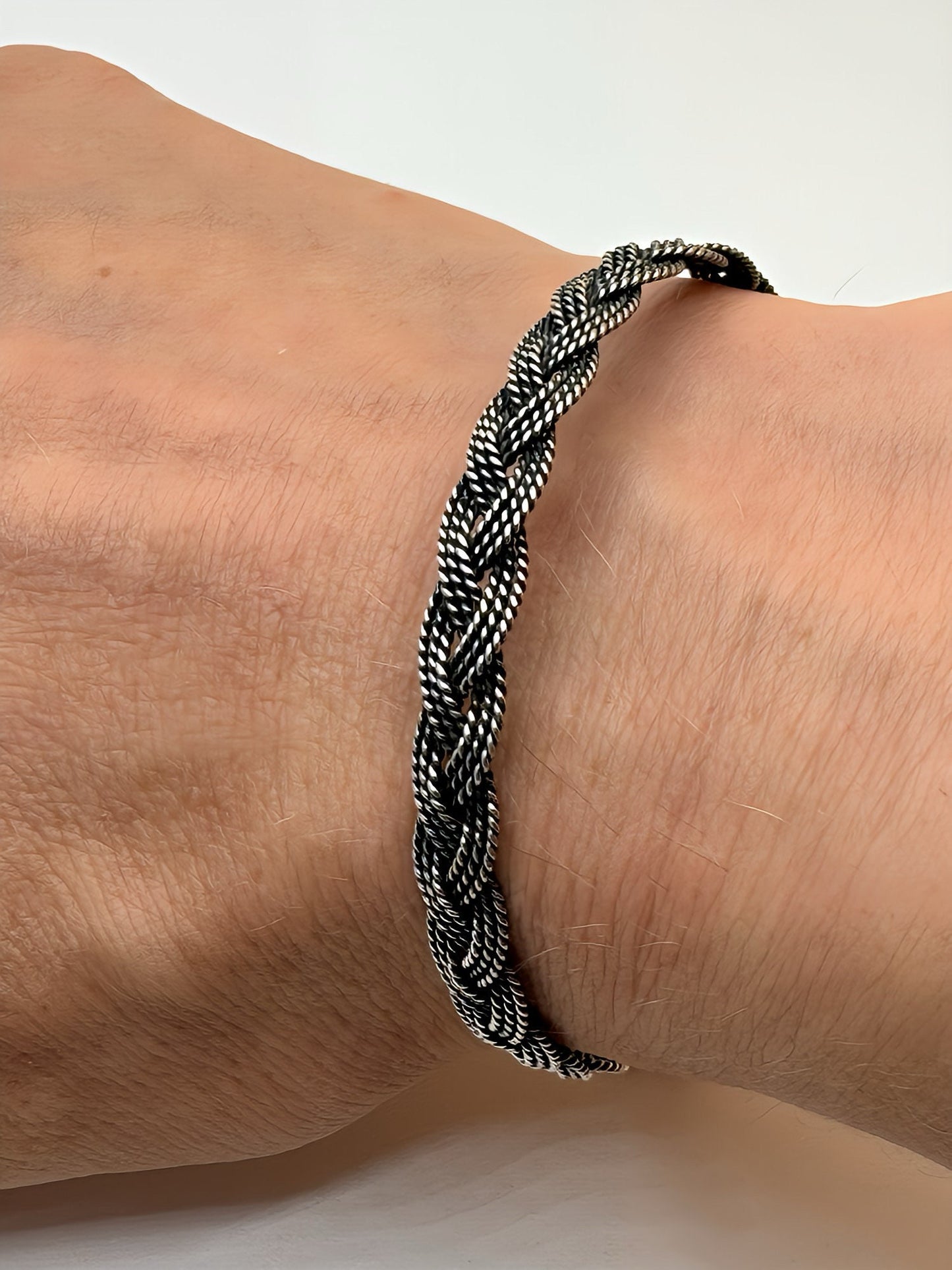 Oxidized Sterling Silver Bracelet, Mens Chain Bracelet, Unisex Braided Silver Bracelet, Turkish Kazaz Jewelry Gif