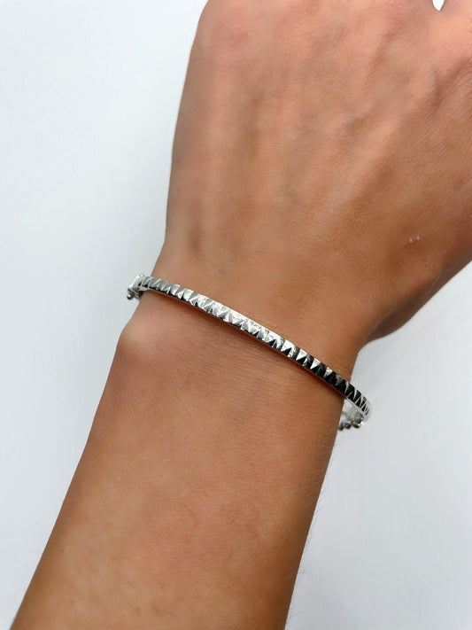Hammered Sterling Silver Bangle Bracelet, Modern Minimalist Jewelry