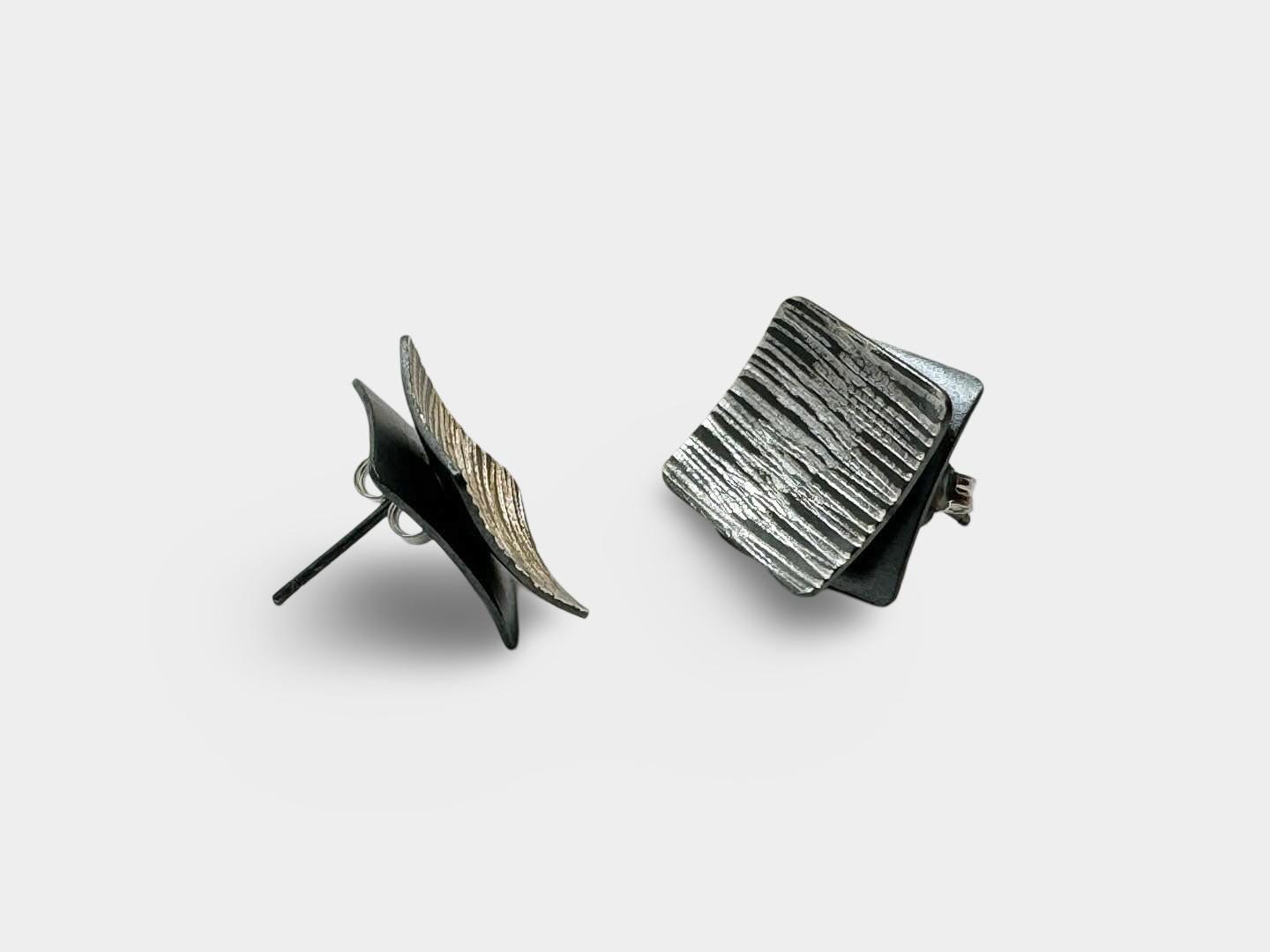 Oxidized Sterling Silver Square Stud Earrings, Black Silver Jewelry