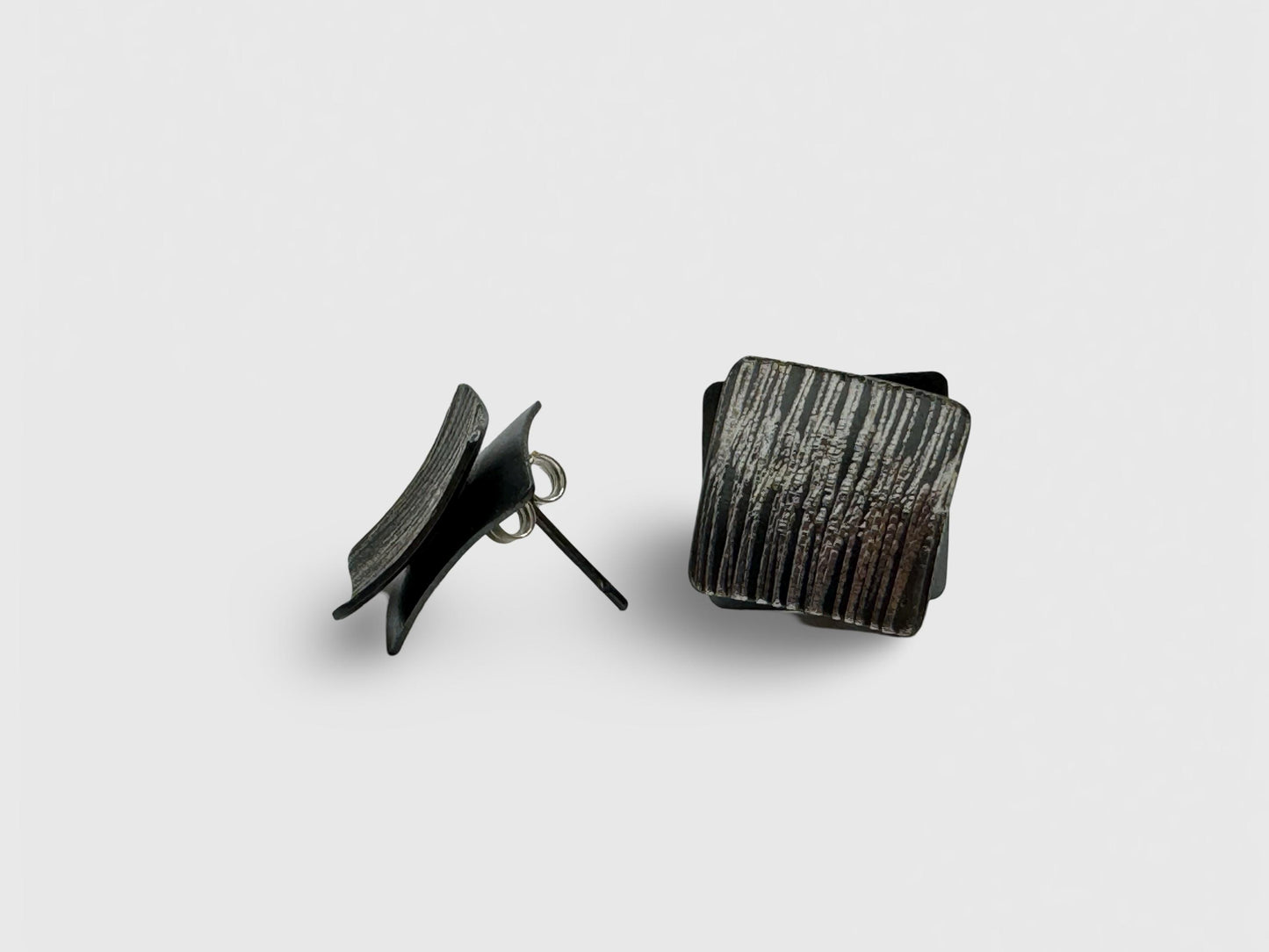 Oxidized Sterling Silver Square Stud Earrings, Black Silver Jewelry