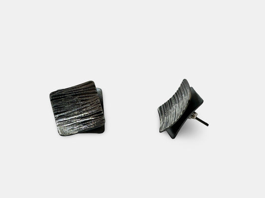 Oxidized Sterling Silver Square Stud Earrings, Black Silver Jewelry
