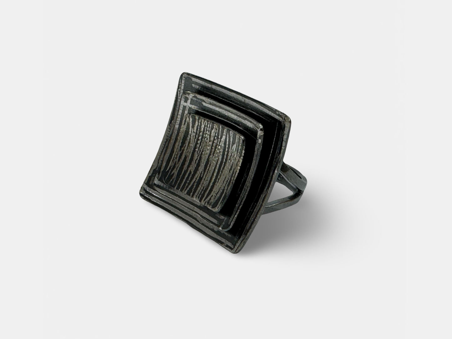 Oxidized Black Sterling Silver Adjustable Ring, Multi-Layered Artisan Jewelry