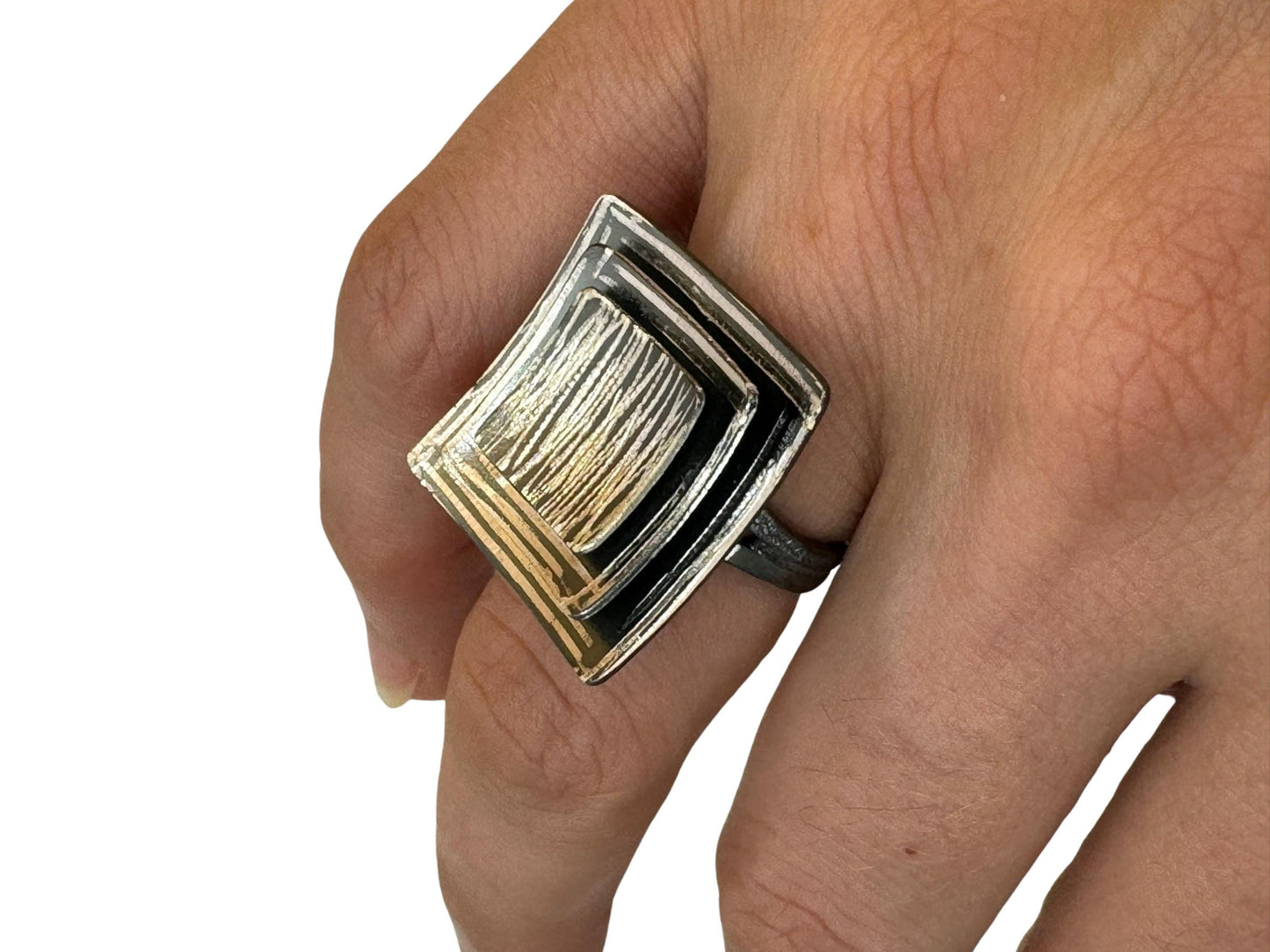 Oxidized Black Sterling Silver Adjustable Ring, Multi-Layered Artisan Jewelry