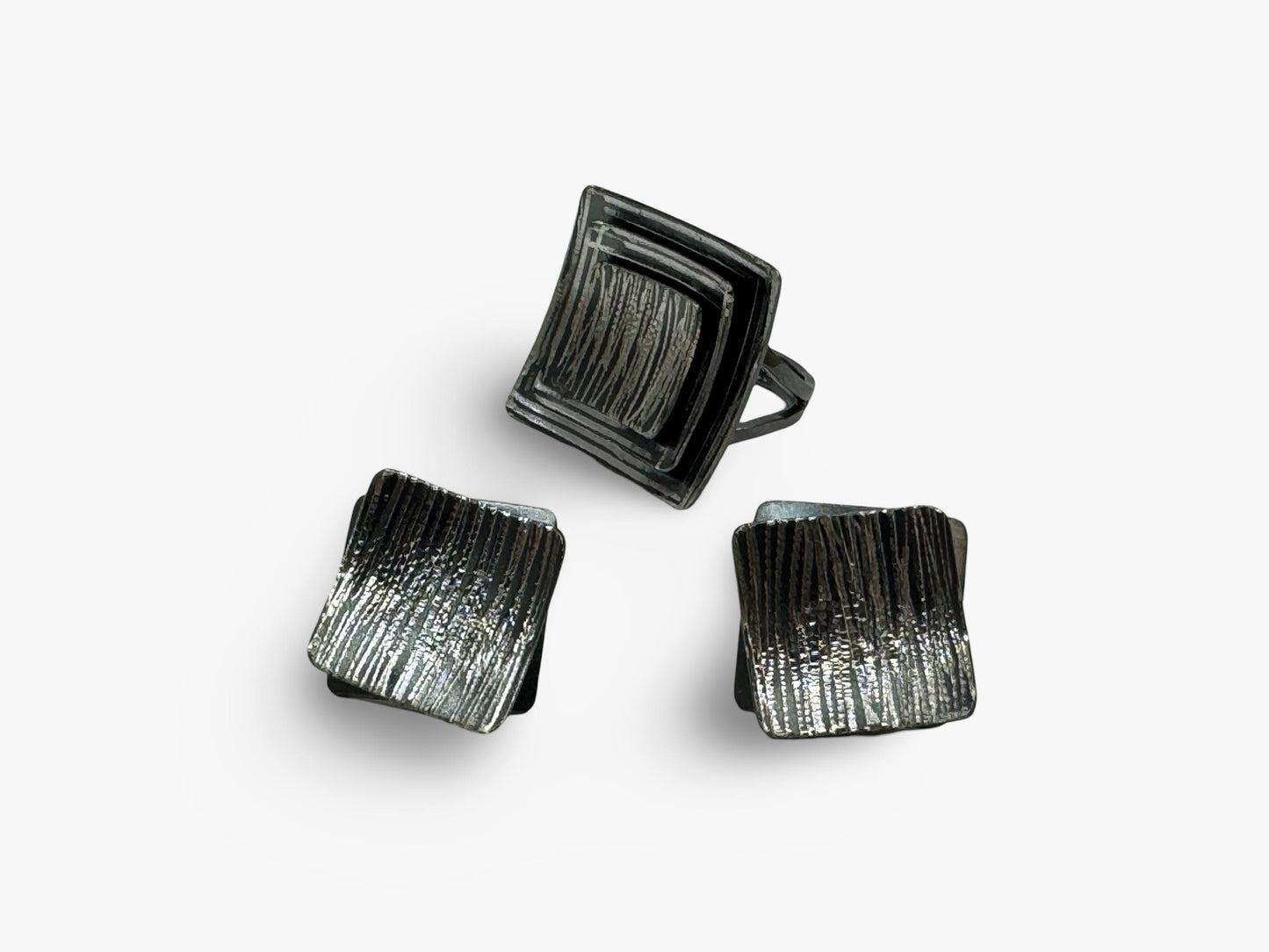 Oxidized Sterling Silver Square Stud Earrings, Black Silver Jewelry