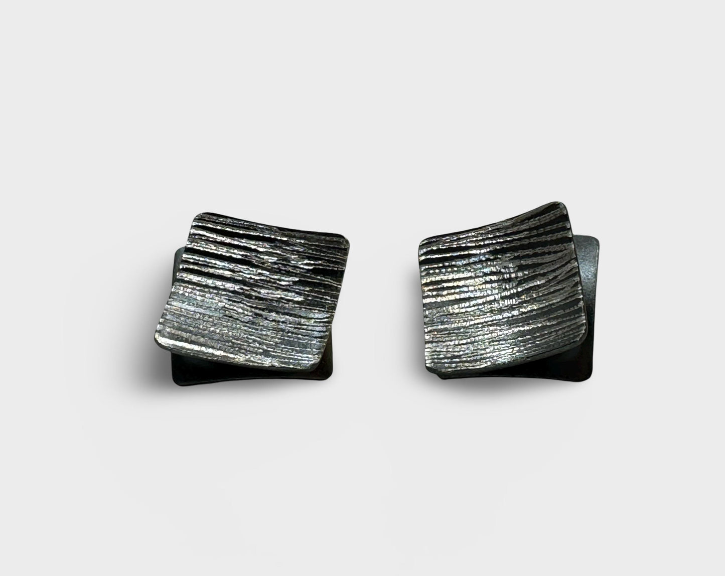 Oxidized Sterling Silver Square Stud Earrings, Black Silver Jewelry