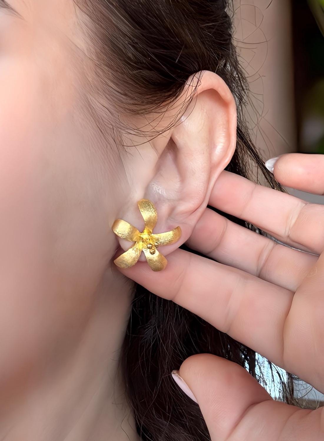 Handcrafted 22k Gold-Plated Sterling Silver Flower Earrings