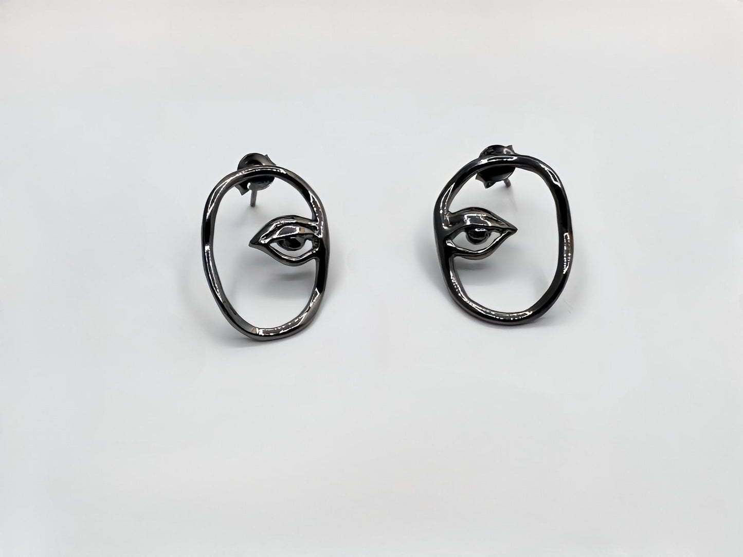 22k Gold Vermeil Eye of Ra Earrings, Oxidized Sterling Silver, Handmade Egyptian Jewelry