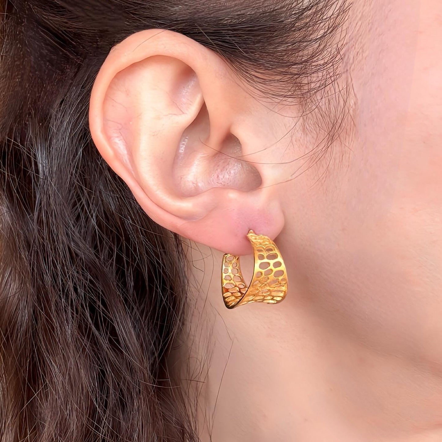 22k Gold Vermeil Sterling Silver Hoop Earrings - Openwork Design