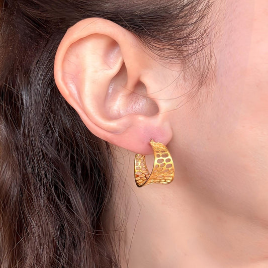 22k Gold Vermeil Sterling Silver Hoop Earrings - Openwork Design