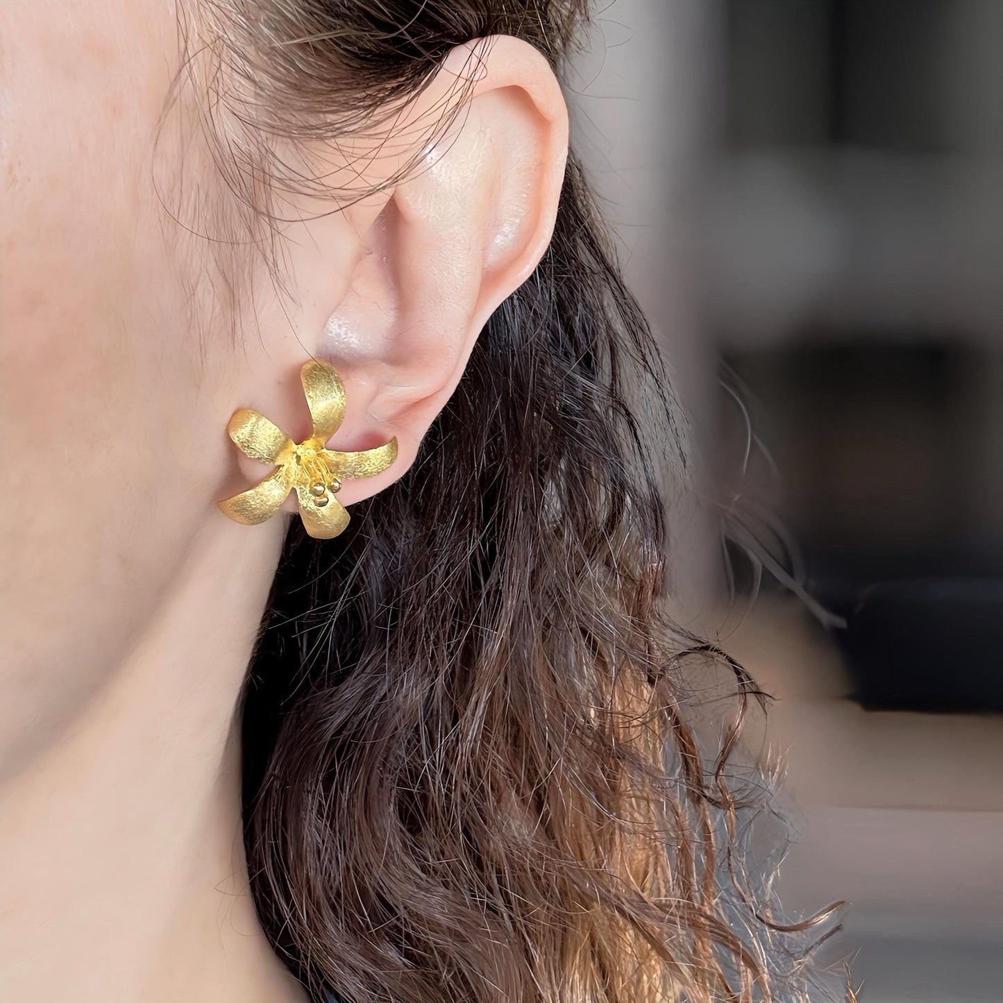 Handcrafted 22k Gold-Plated Sterling Silver Flower Earrings