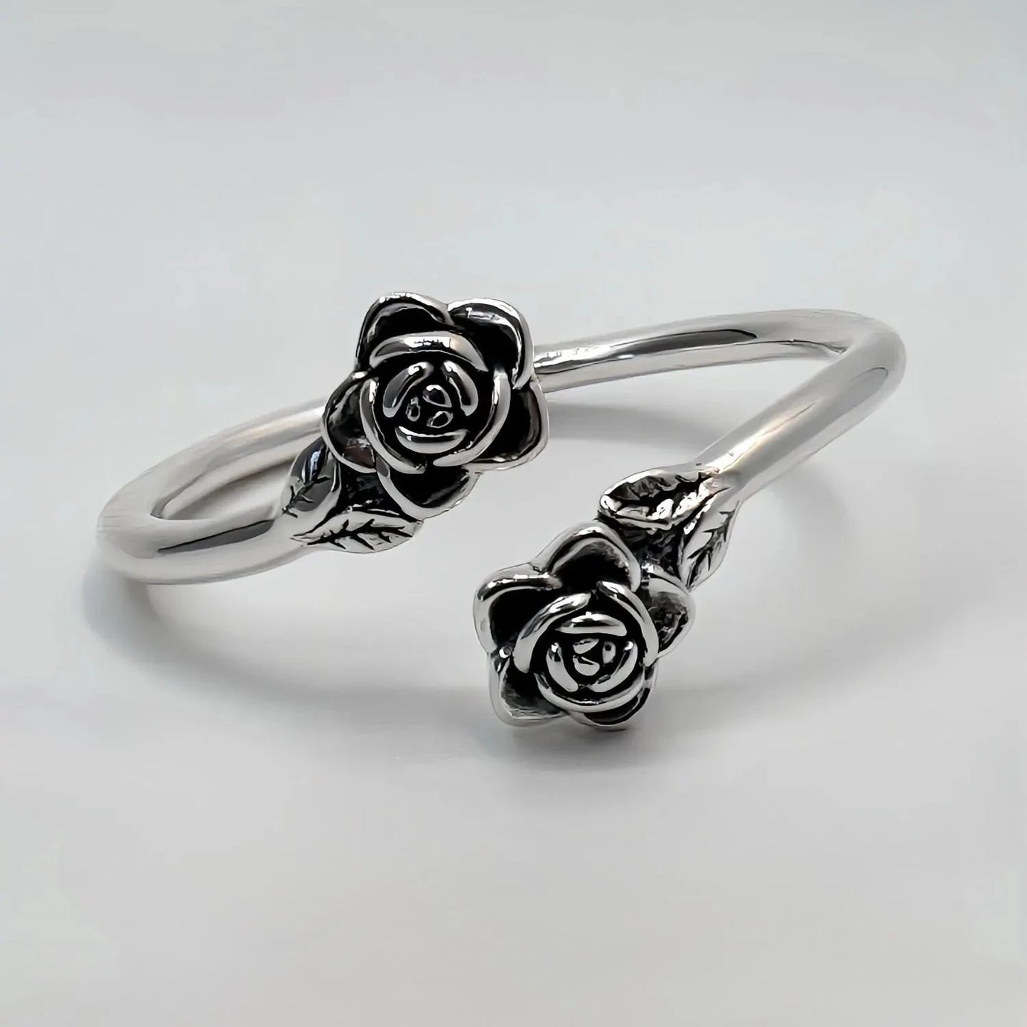 Rose Polished Handcrafted Sterling Silver Bangle Adjustable Silver Bracelet