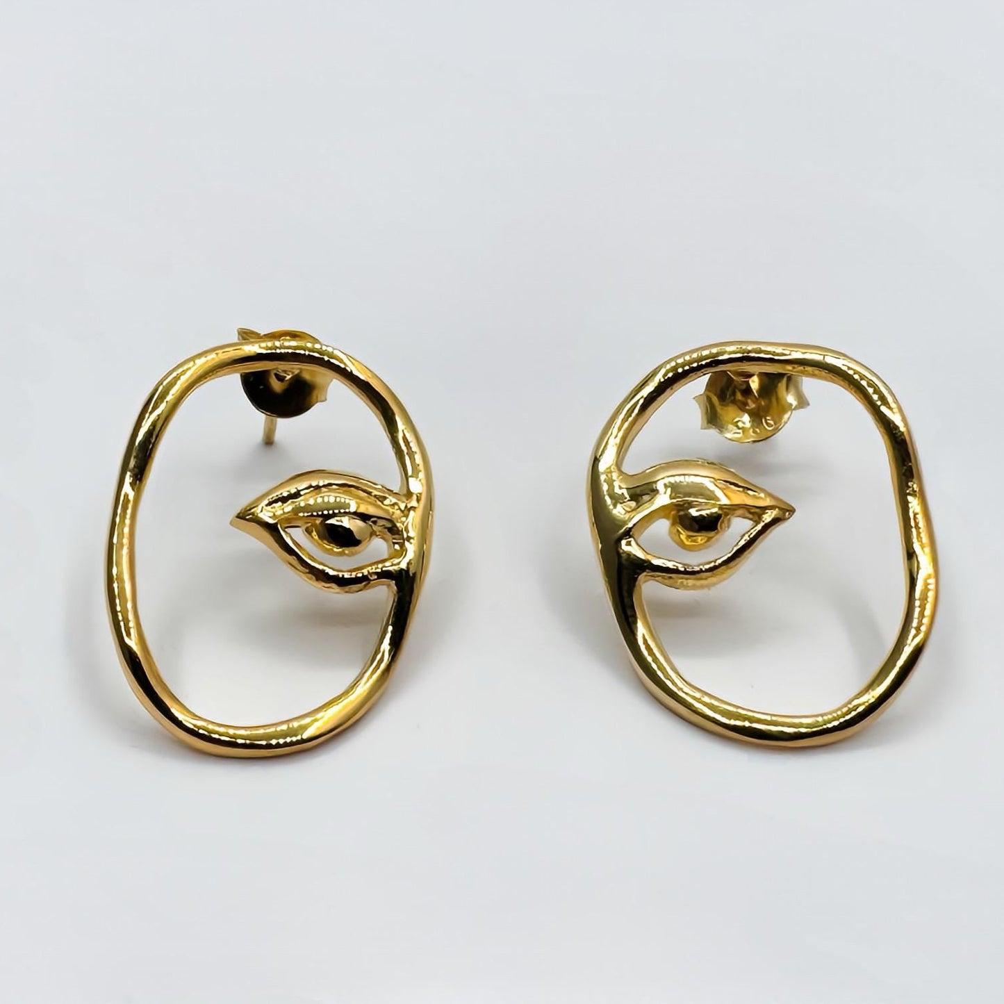 22k Gold Vermeil Eye of Ra Earrings, Oxidized Sterling Silver, Handmade Egyptian Jewelry