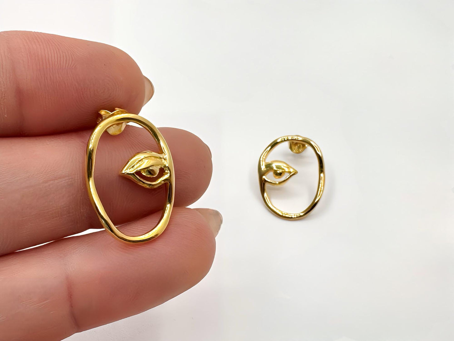 22k Gold Vermeil Eye of Ra Earrings, Oxidized Sterling Silver, Handmade Egyptian Jewelry