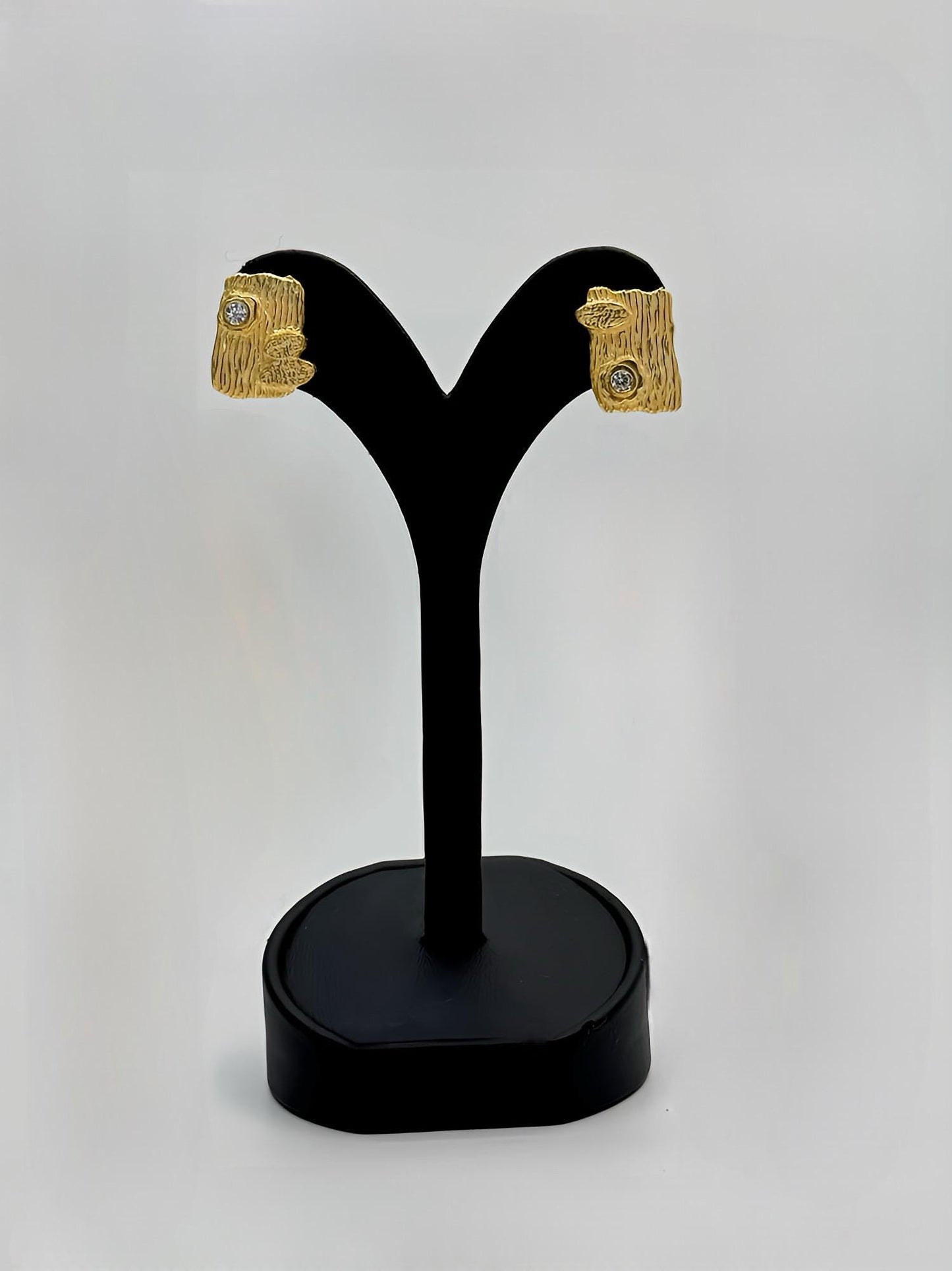 Asymmetrical 22K Gold Plated Sterling Silver Earrings with Zircon