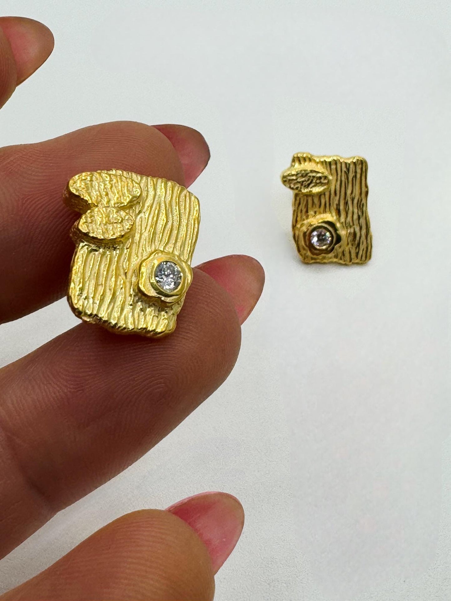 Asymmetrical 22K Gold Plated Sterling Silver Earrings with Zircon