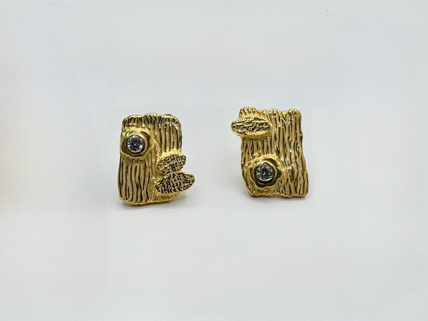 Asymmetrical 22K Gold Plated Sterling Silver Earrings with Zircon