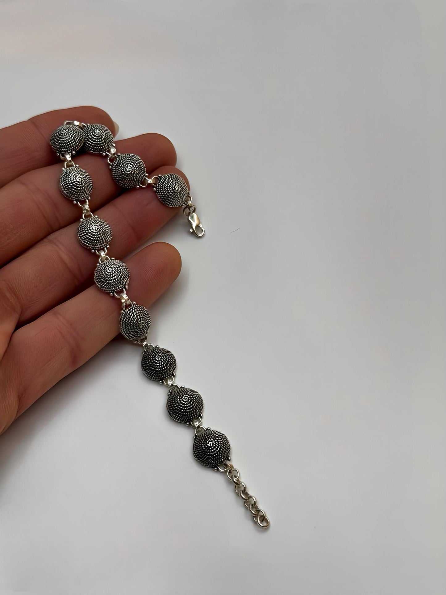 Handmade Sterling Silver Spiral Link Bracelet, Elegant Boho Jewelry