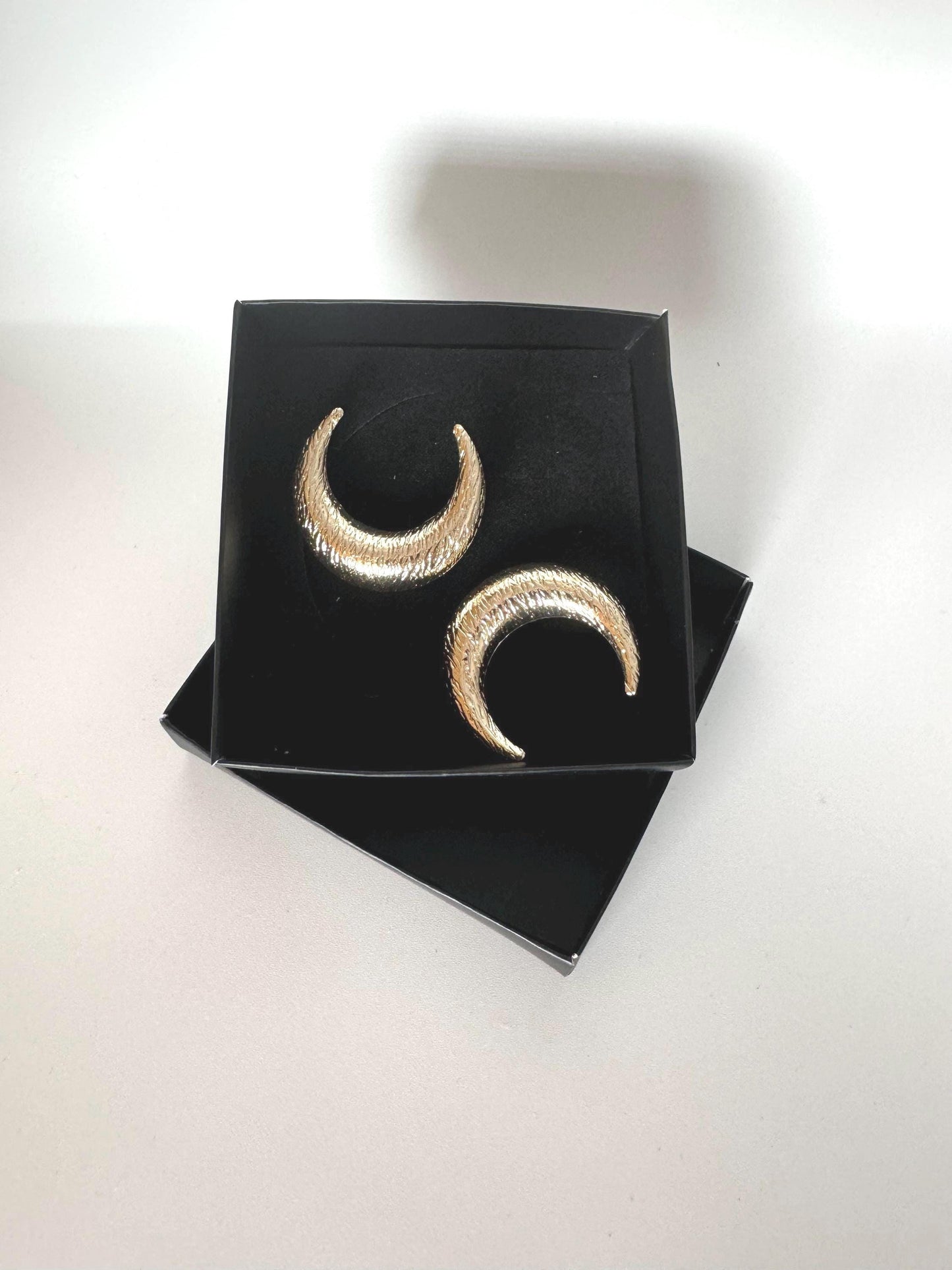 Golden Crescent Hoop Earrings, Stainless Steel Statement Dangles